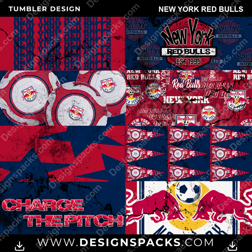 Soccer Distressed BG New York Red Bulls Tumbler Digital Wrap Design