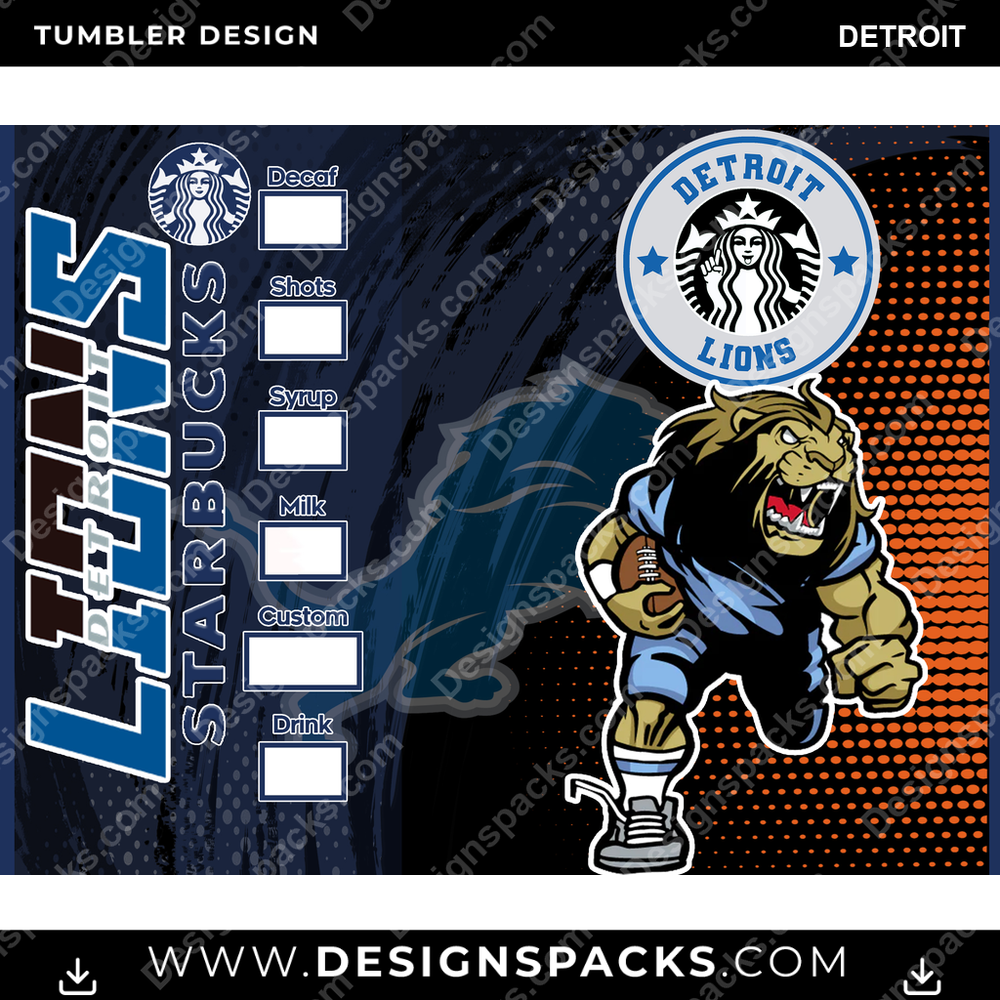 Football Starbucks Detroit NFL Football Tumbler Digital Wrap Design Download
