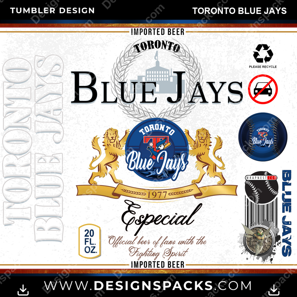 Baseball Modelo Toronto Blue Jays Tumbler Digital Wrap Design