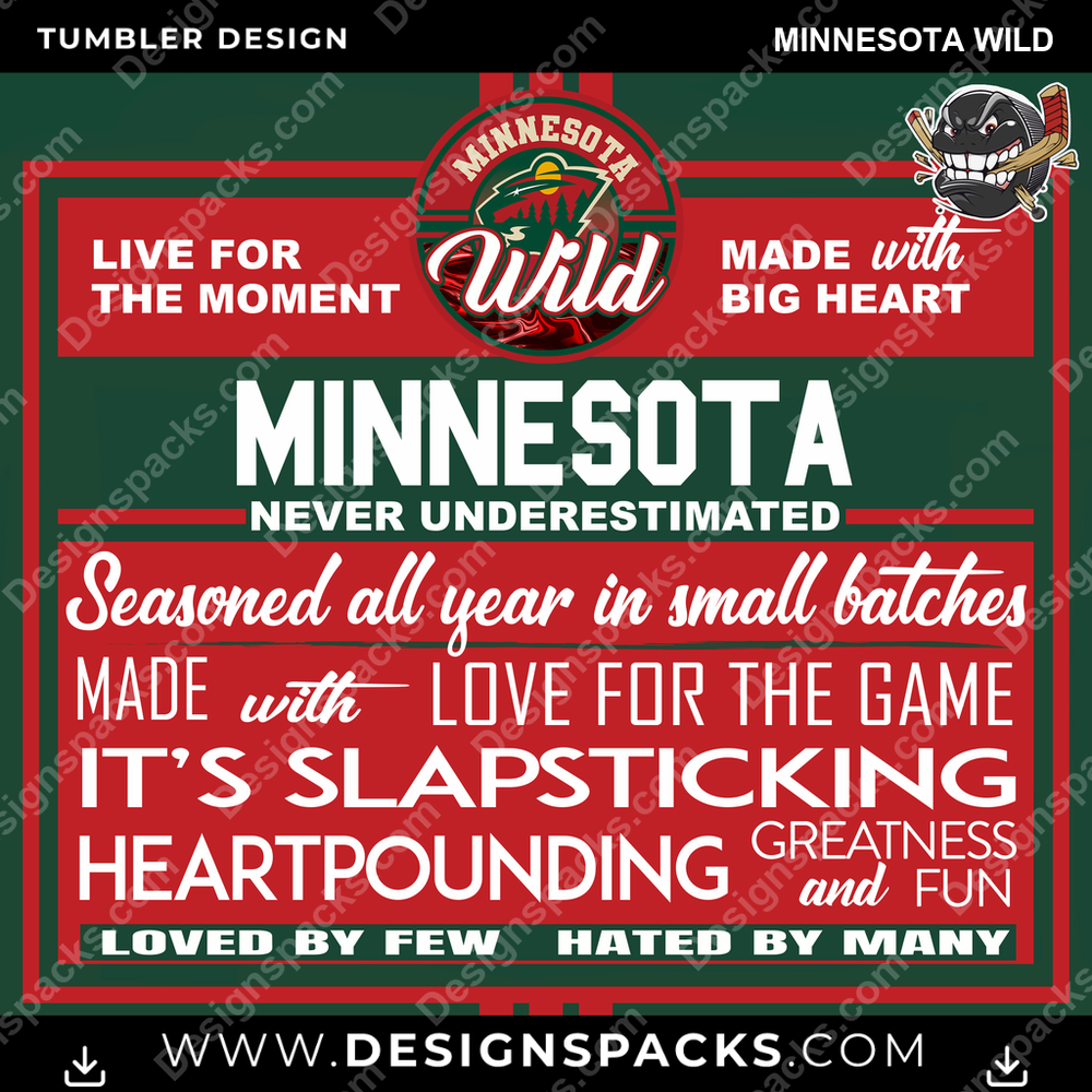 Ice Hockey Slapsticking Minnesota Wild Tumbler Digital Wrap Design