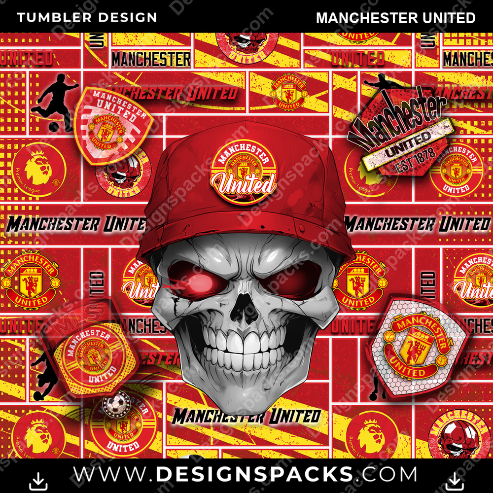 Soccer UK Skull Manchester United Tumbler Digital Wrap Design