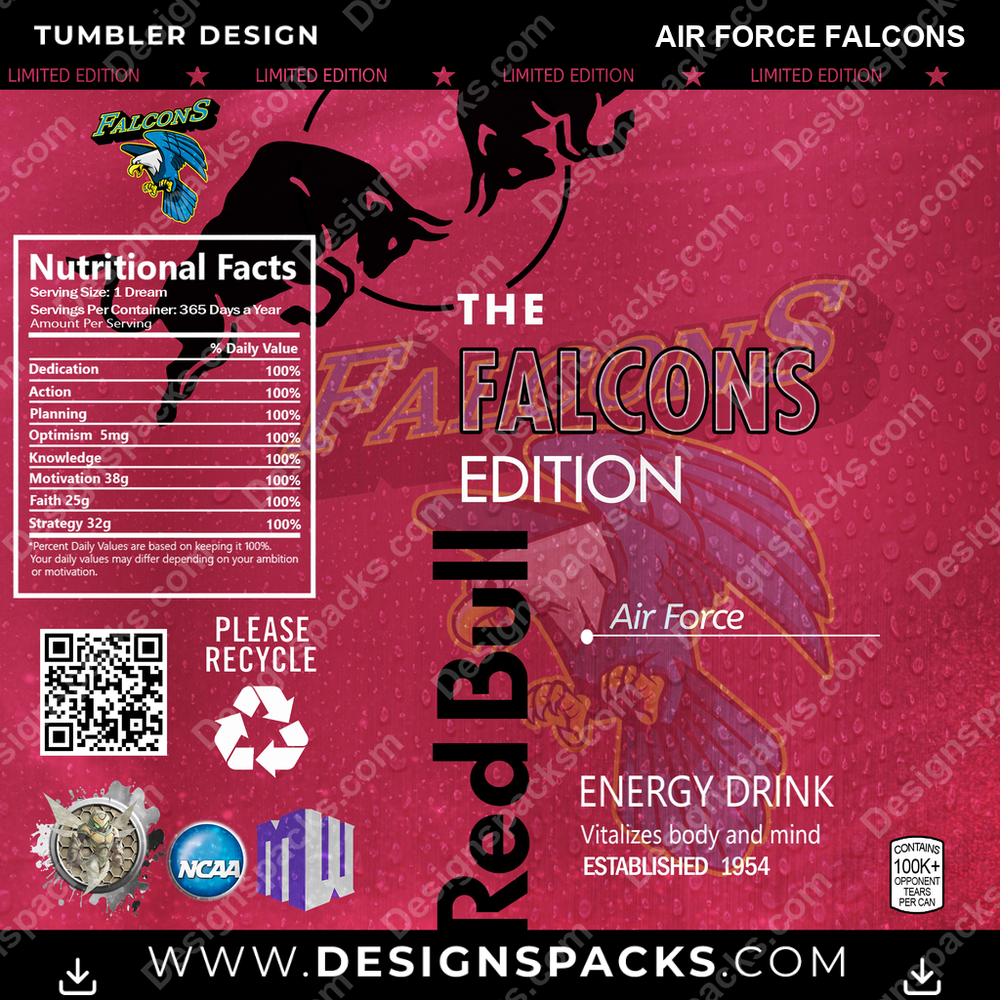 College Sport Red Bull Air Force Falcons NCAA College Sport Tumbler Digital Wrap Design Download