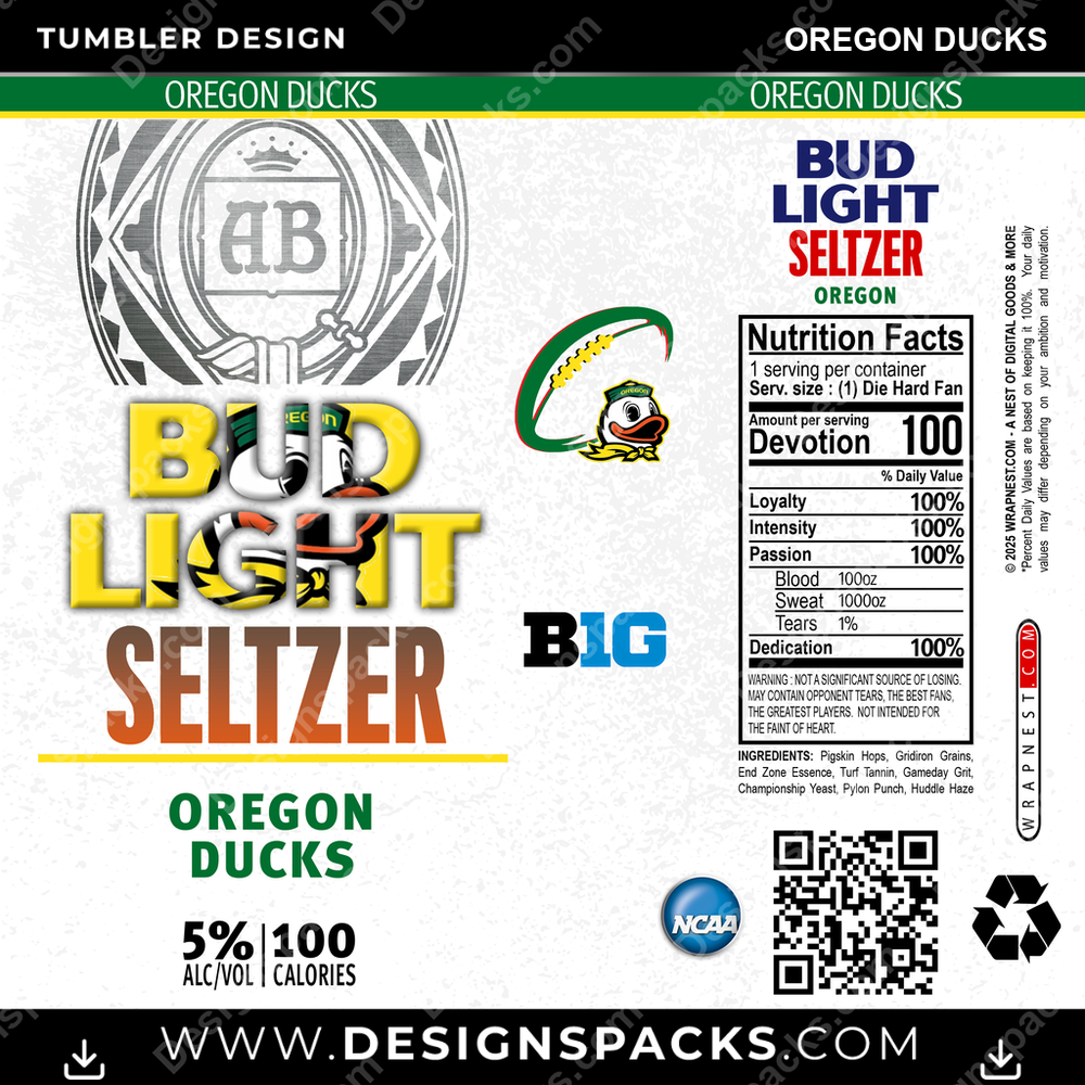 College Sport Bud Light Seltzer Oregon Ducks Tumbler Digital Wrap Design