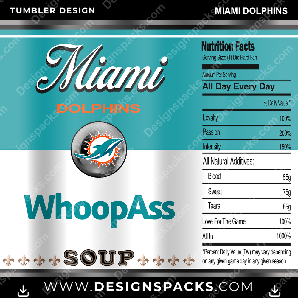Football Soup Can Miami Dolphins Tumbler Digital Wrap Design