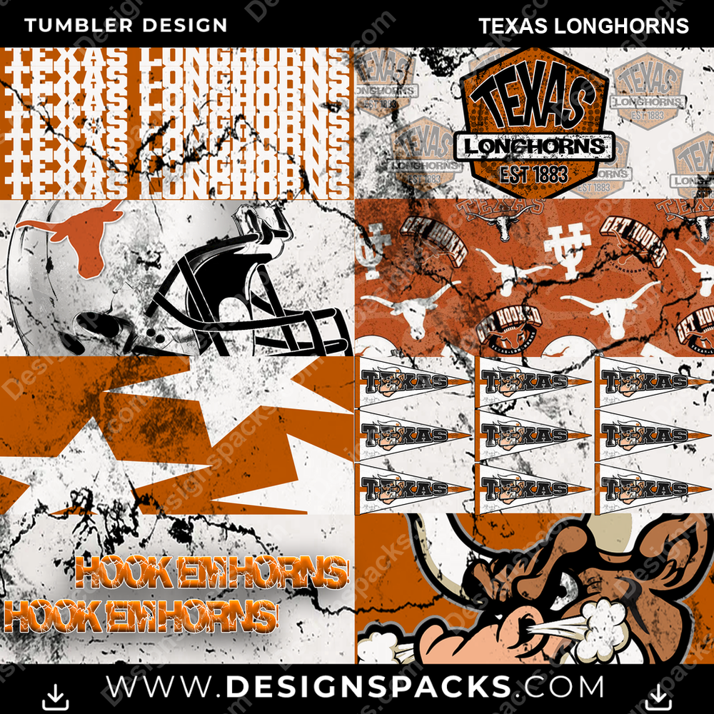 College Sport Distressed BG Texas Longhorns NCAA College Sport Tumbler Digital Wrap Design Download