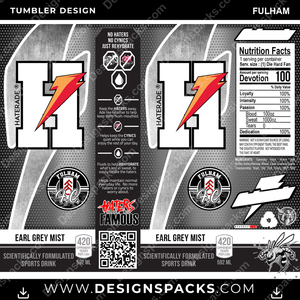 Soccer UK Haterade Fulham Tumbler Digital Wrap Design