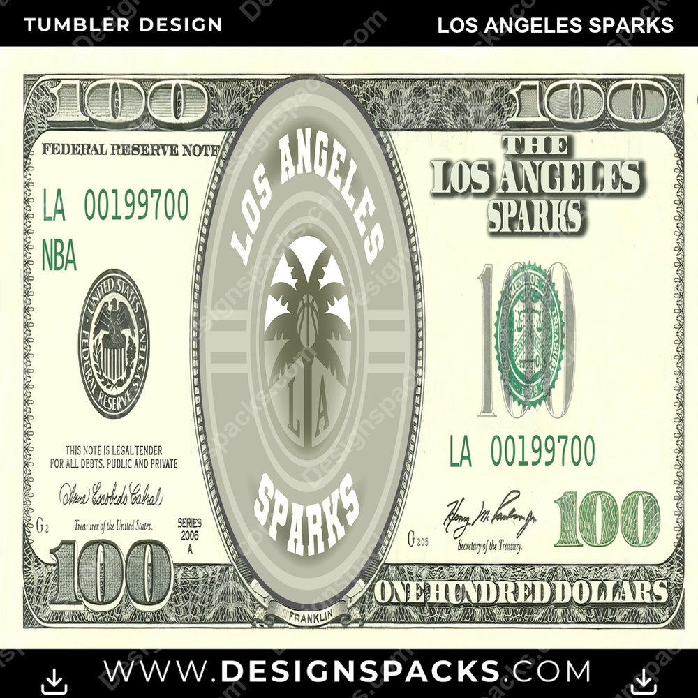 Basketball 100 Dollar Bill Los Angeles Sparks NBA Basketball Tumbler Digital Wrap Design Download