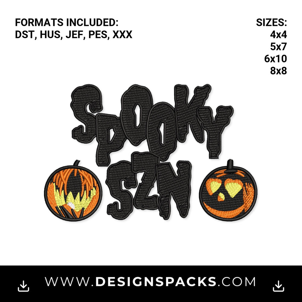 Spooky SZN Halloween Pumpkins Embroidery Design - Instant digital download pattern at Designspacks.com