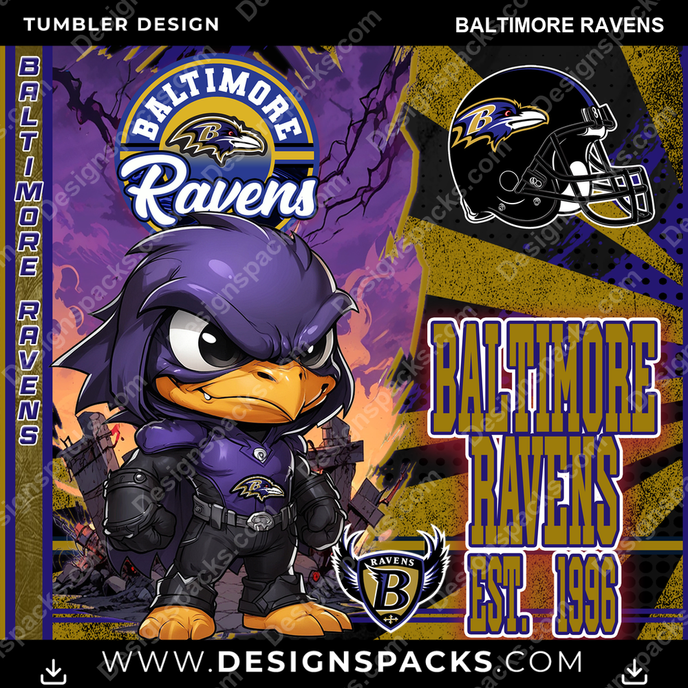 Football Monster Mascot Baltimore Ravens NFL Football Tumbler Digital Wrap Design Download