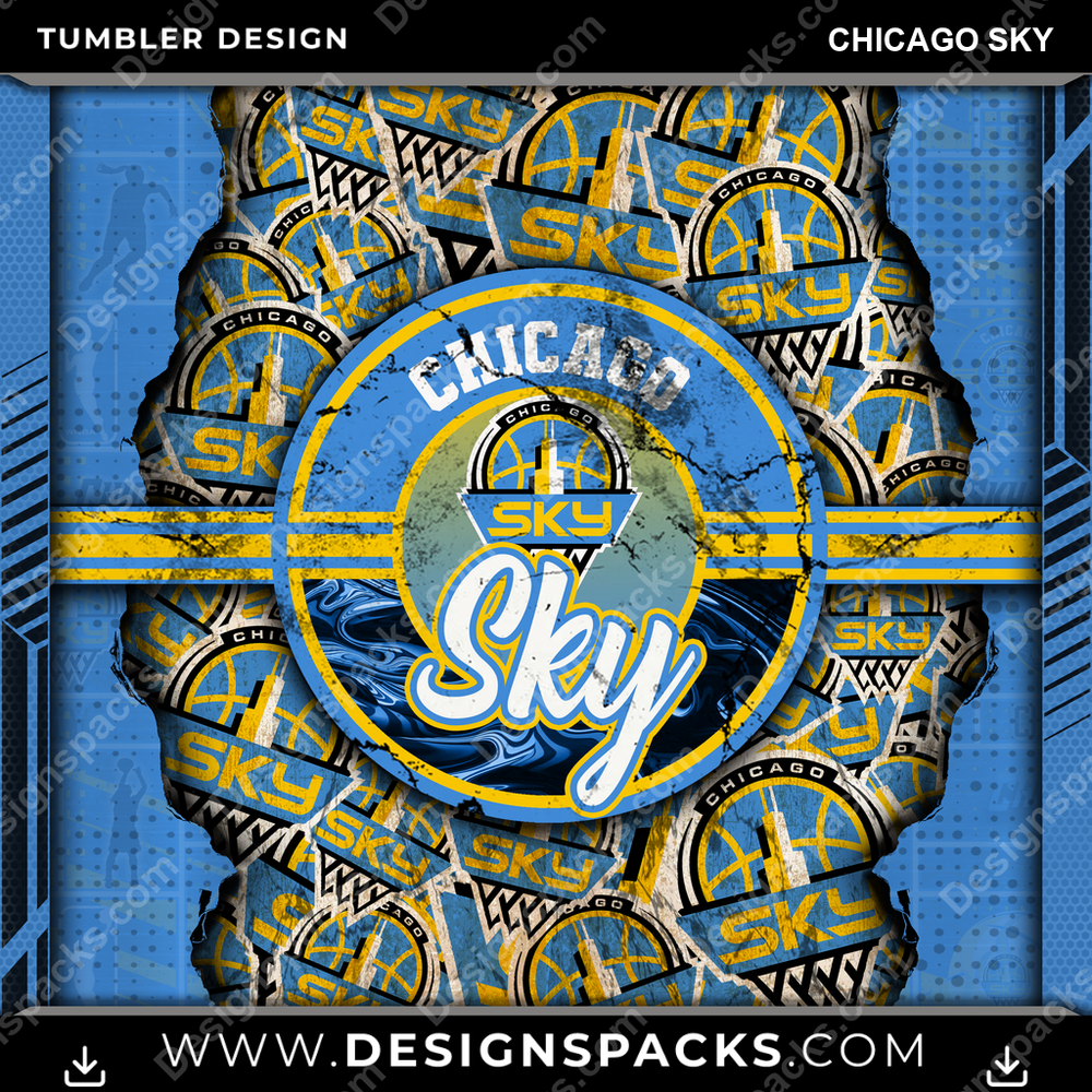 Basketball Ripped Chicago Sky Tumbler Digital Wrap Design