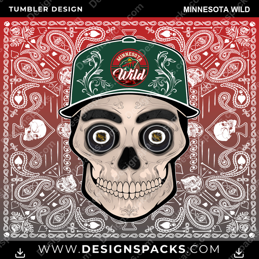 Ice Hockey Skull Handkerchief Minnesota Wild NHL Hockey Tumbler Digital Wrap Design Download