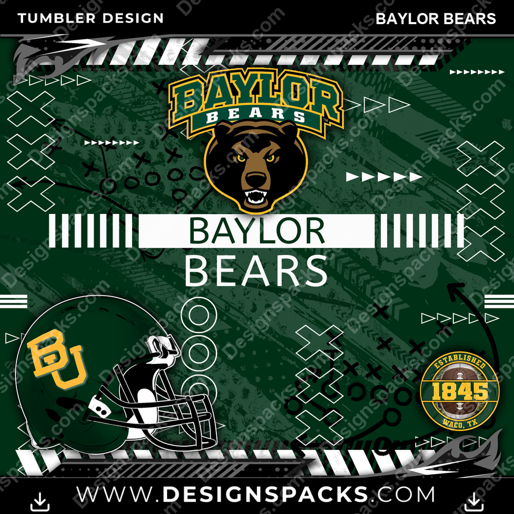 College Sport Xs & Os Baylor Bears Tumbler Digital Wrap Design