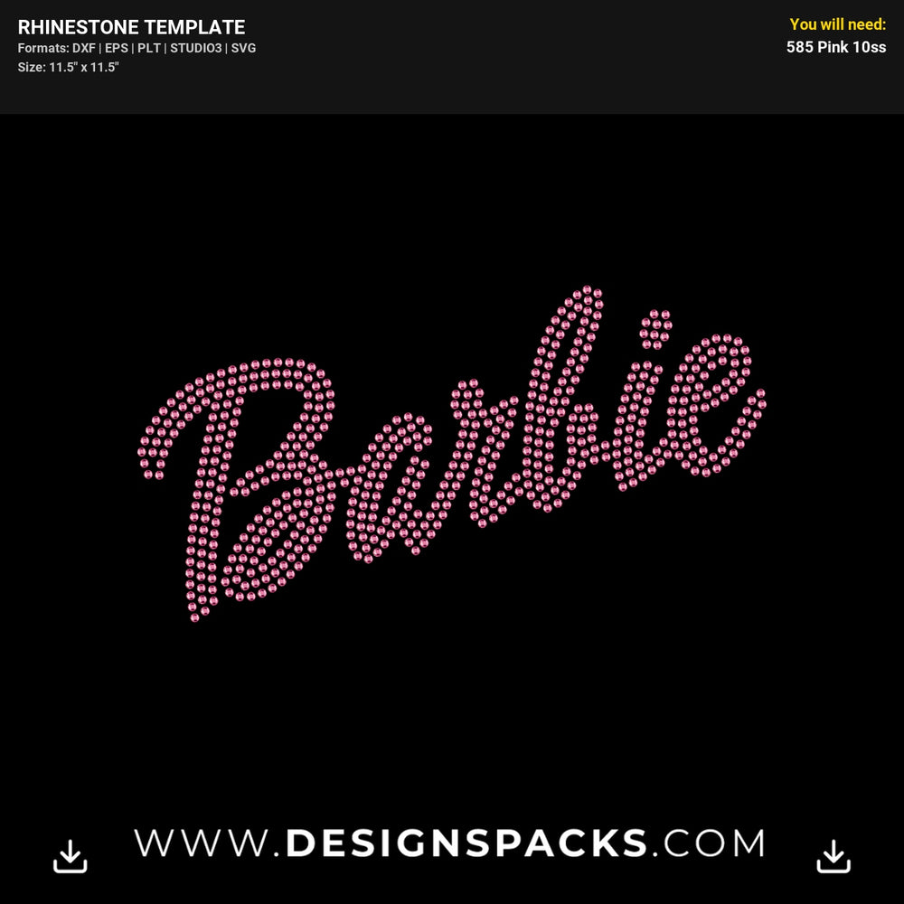 Barbie Script Logo Rhinestone Digital Template