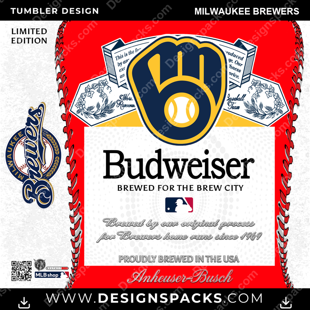 Baseball Bud Milwaukee Brewers Tumbler Digital Wrap Design