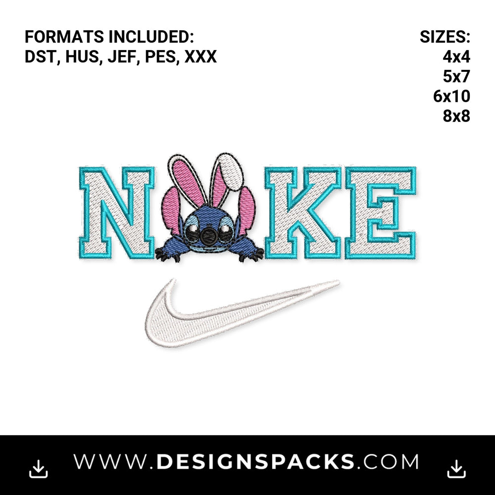 Easter Bunny Stitch Nike Swoosh Embroidery Design - Instant digital download pattern at Designspacks.com