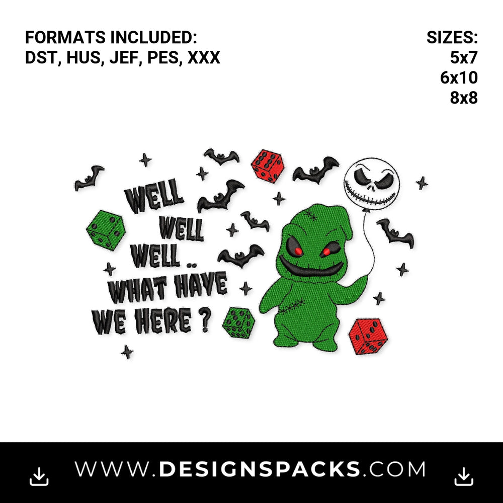 Oogie Boogie What Have We Here Halloween Embroidery Design - Instant digital download pattern at Designspacks.com