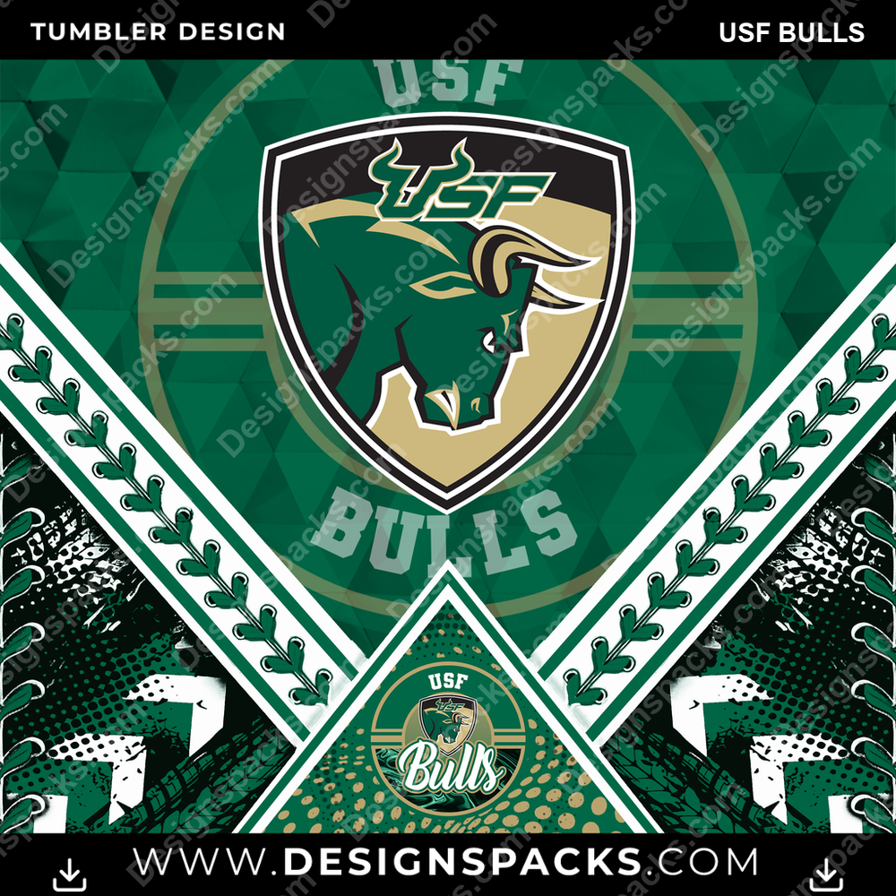 College Sport Diamond USF Bulls Tumbler Digital Wrap Design