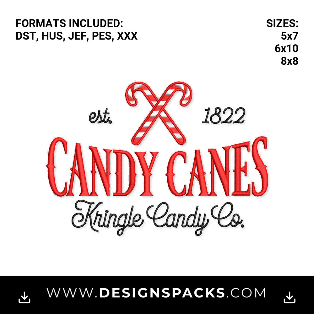 Kringle Candy Co Christmas Candy Canes Embroidery Design - Instant digital download pattern at Designspacks.com