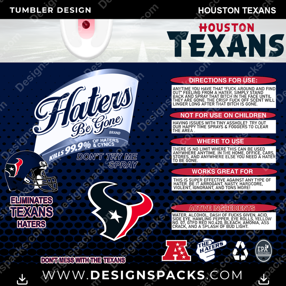Football Haters Be Gone Houston Texans NFL Football Tumbler Digital Wrap Design Download