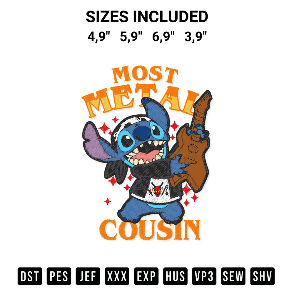 Stitch like a pro with the Most Metal Cousin Hellfire Club Stitch Stranger Things 4 Logo Embroidery Design embroidery pattern from Designspacks.com. High-quality digital machine embroidery file. Available sizes: 4,9", 5,9", 6,9", 3,9".