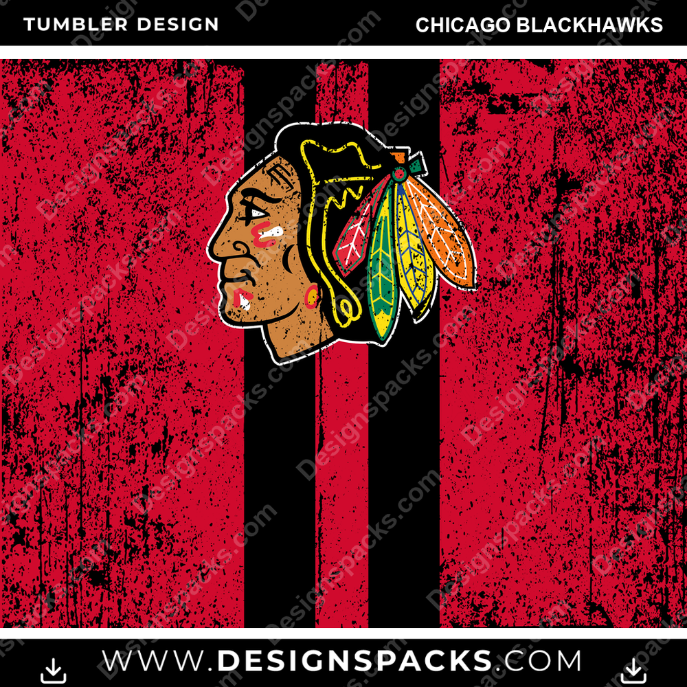 Ice Hockey Grunge Style Chicago Blackhawks NHL Hockey Tumbler Digital Wrap Design Download