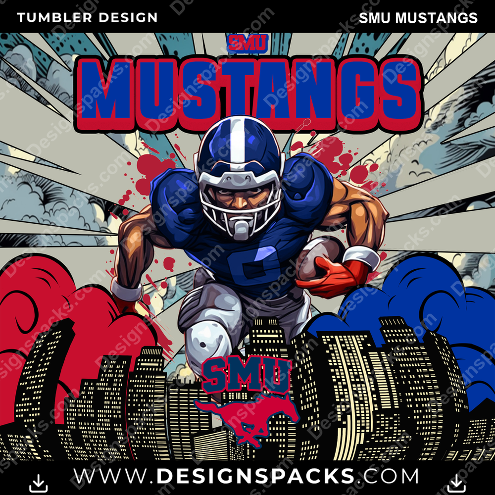 College Sport Comic Cover SMU Mustangs Tumbler Digital Wrap Design