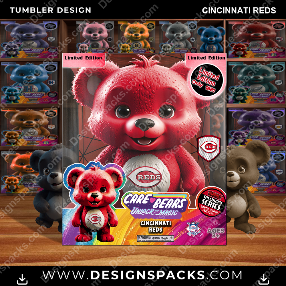 Baseball Care Bear Box Cincinnati Reds Tumbler Digital Wrap Design