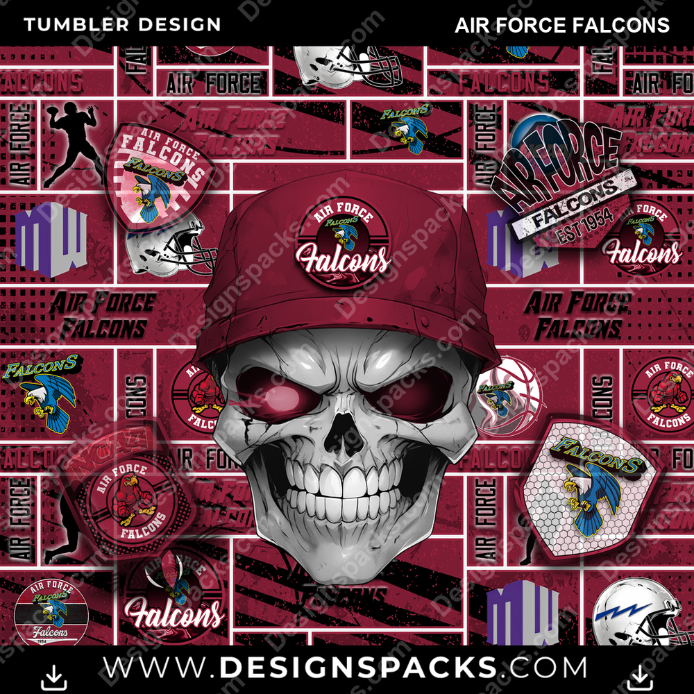 College Sport Skull Air Force Falcons NCAA College Sport Tumbler Digital Wrap Design Download