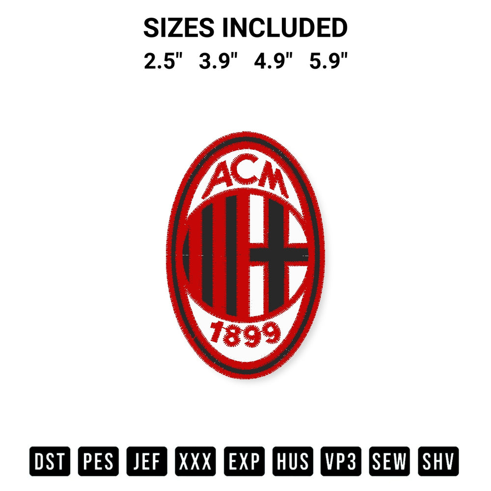 Looking for the perfect pattern? Download the Ac Milan Embroidery Design embroidery design today at Designspacks.com. Crisp, clean stitching guaranteed. Available sizes: 2.5", 3.9", 4.9", 5.9".