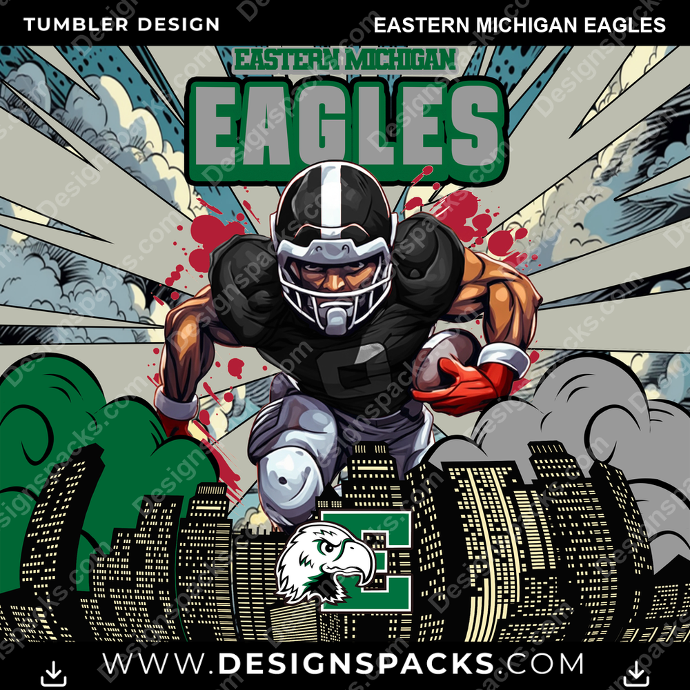 College Sport Comic Cover Eastern Michigan Eagles Tumbler Digital Wrap Design