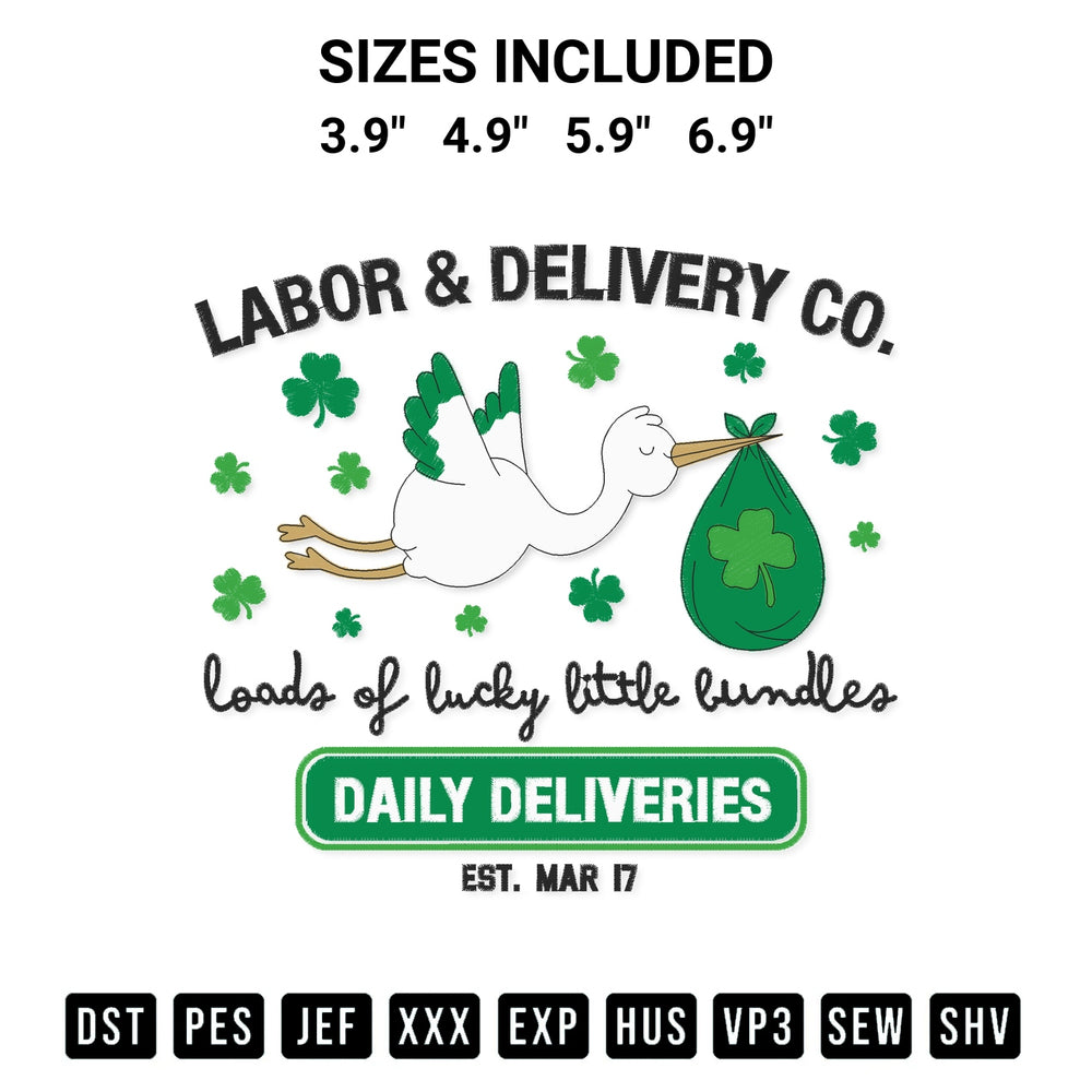 Add a unique touch to your apparel with the Labor And Delivery Nurse St Patricks Day Embroidery Design embroidery file. Premium instant download available now on Designspacks.com. Available sizes: 3.9", 4.9", 5.9", 6.9".