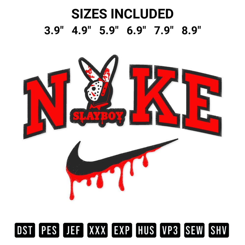 Add a unique touch to your apparel with the Slayboy Bunny X Nike Embroidery Design embroidery file. Premium instant download available now on Designspacks.com. Available sizes: 3.9", 4.9", 5.9", 6.9", 7.9", 8.9".