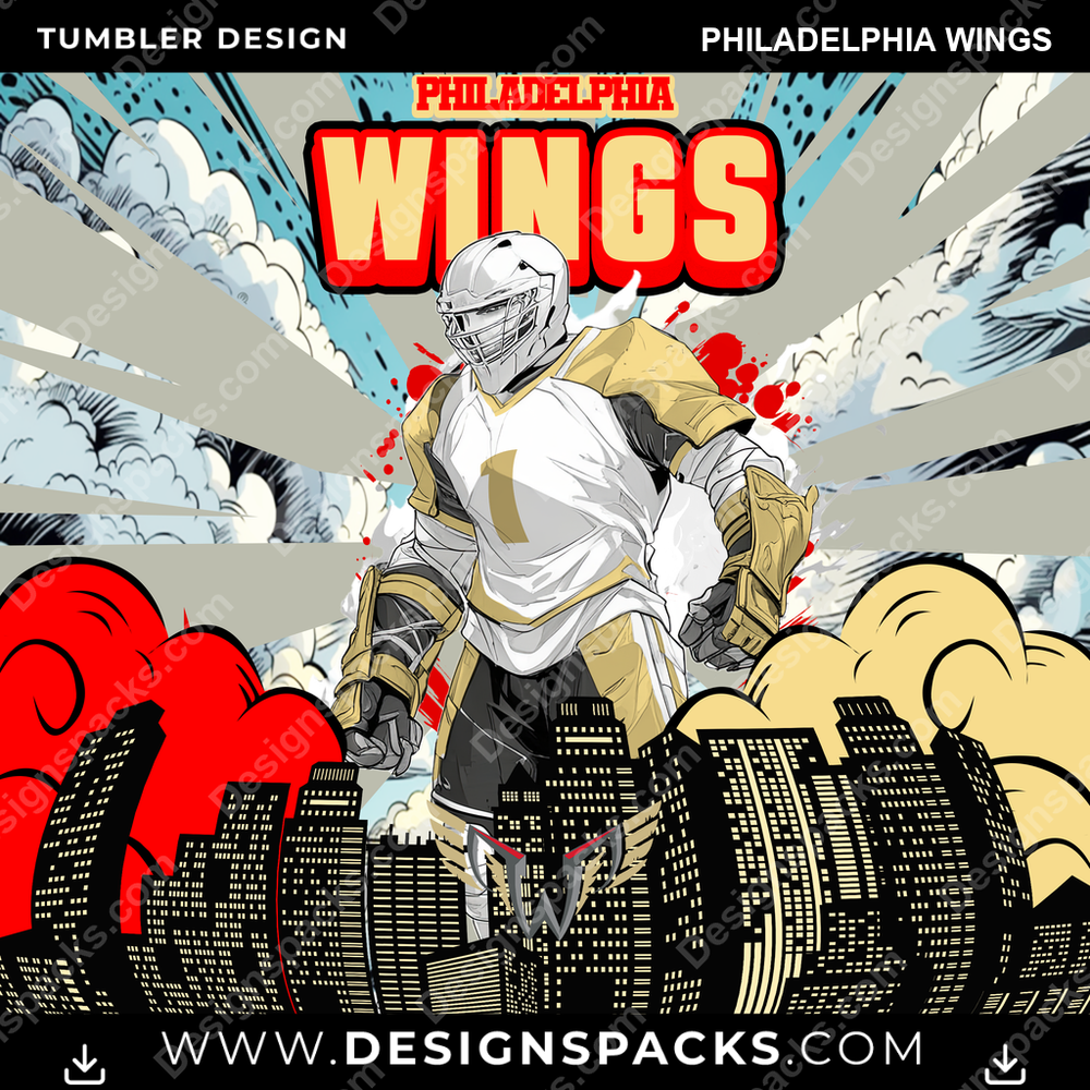 Lacrosse Comic Cover Philadelphia Wings Tumbler Digital Wrap Design