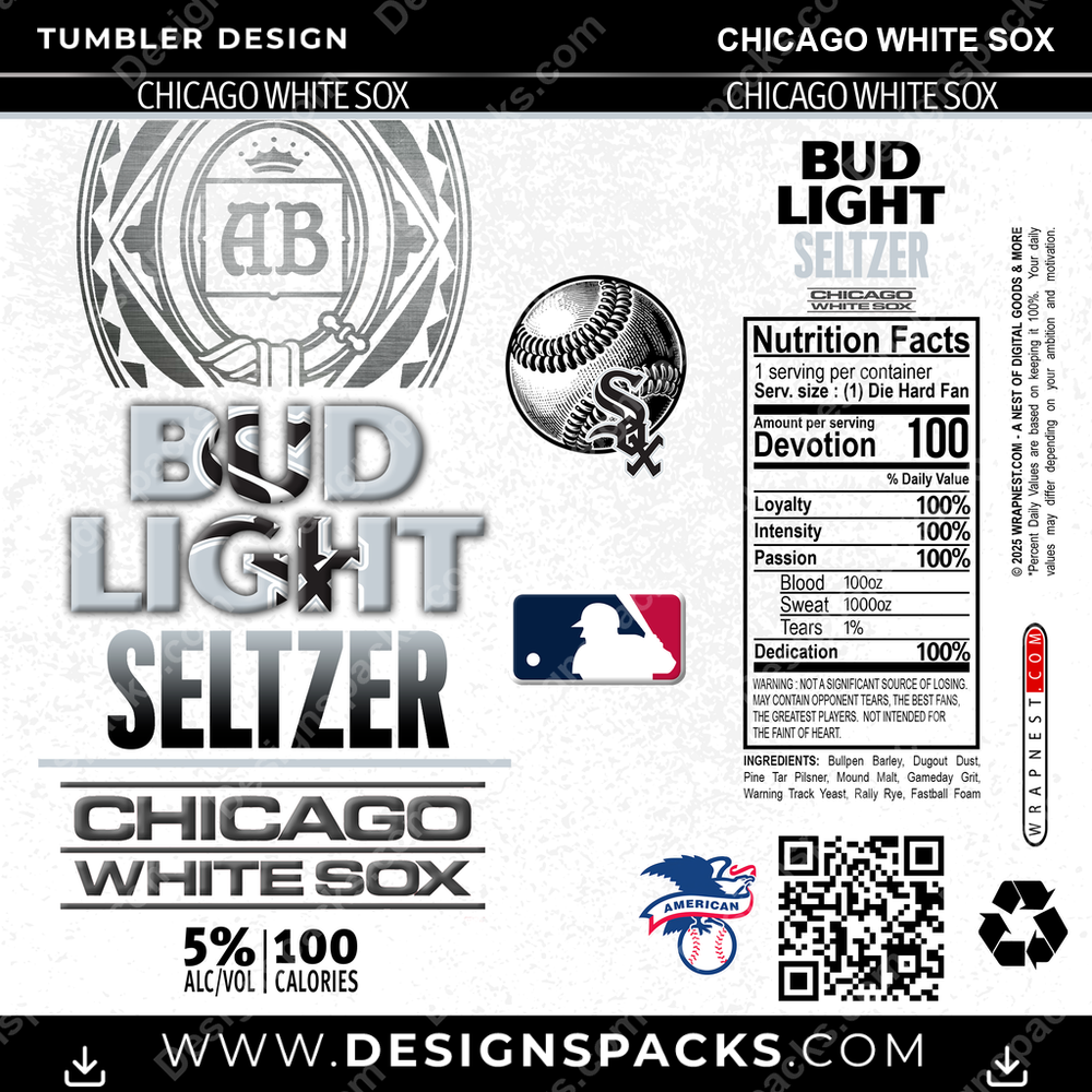 Baseball Bud Light Seltzer Chicago White Sox Tumbler Digital Wrap Design