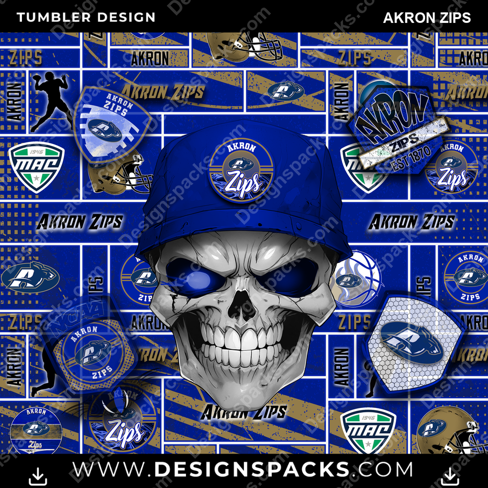 College Sport Skull Akron Zips Tumbler Digital Wrap Design
