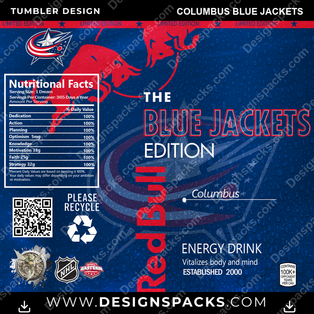 Ice Hockey Red Bull Columbus Blue Jackets NHL Hockey Tumbler Digital Wrap Design Download
