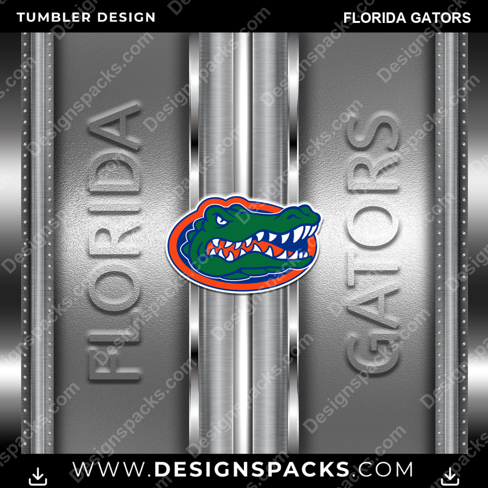 College Sport Metallic Florida Gators Tumbler Digital Wrap Design