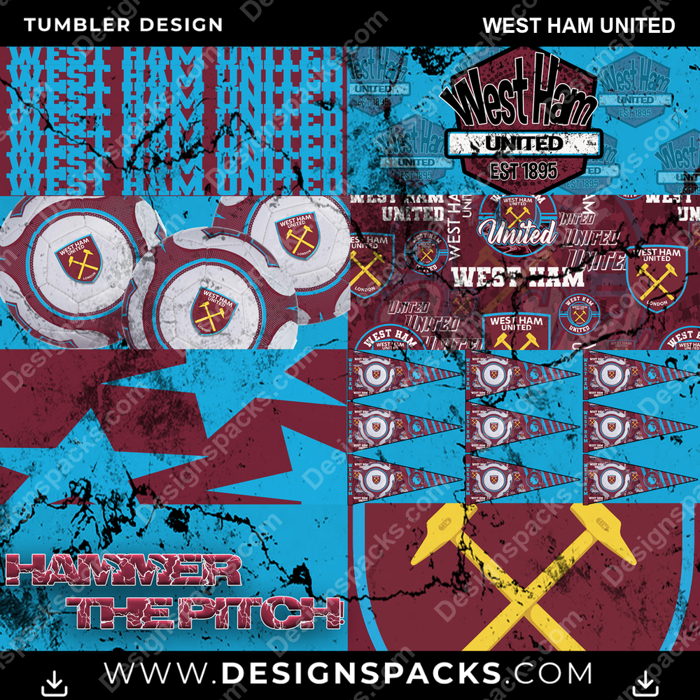 Soccer UK Distressed BG West Ham United Tumbler Digital Wrap Design