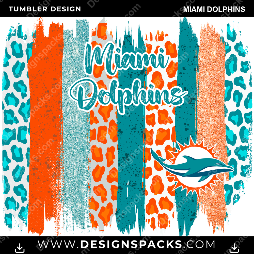Football Brush Strokes Miami Dolphins NFL Football Tumbler Digital Wrap Design Download