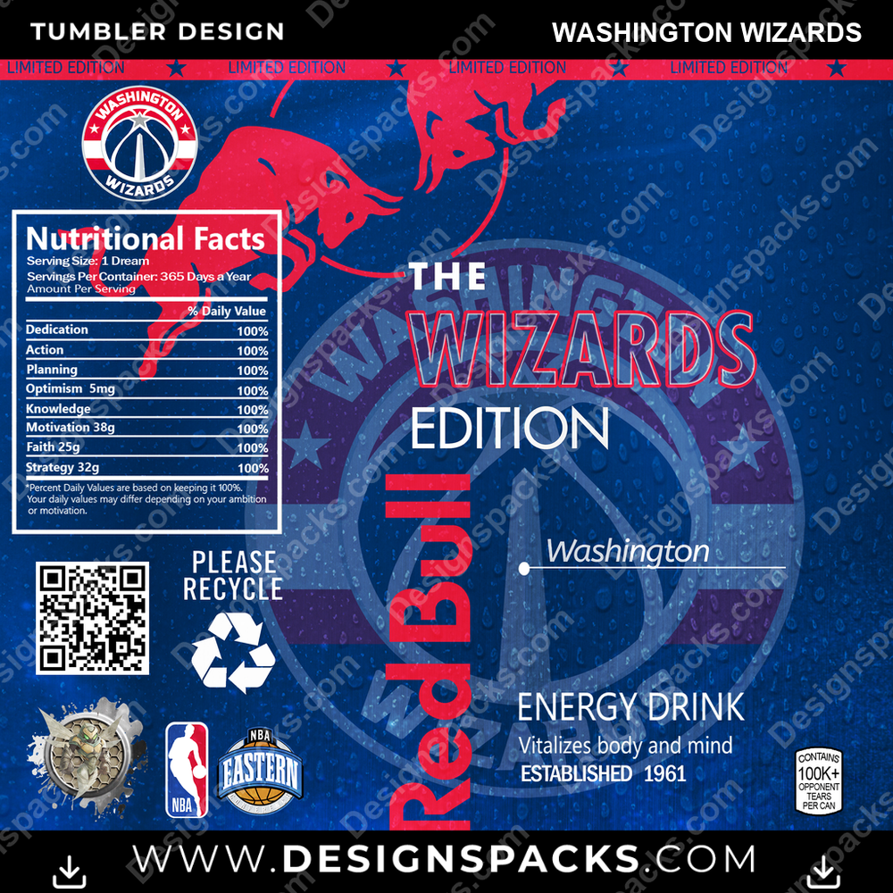 Basketball Red Bull Washington Wizards Tumbler Digital Wrap Design