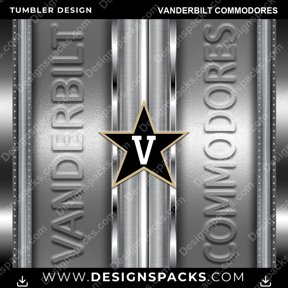College Sport Metallic Vanderbilt Commodores Tumbler Digital Wrap Design