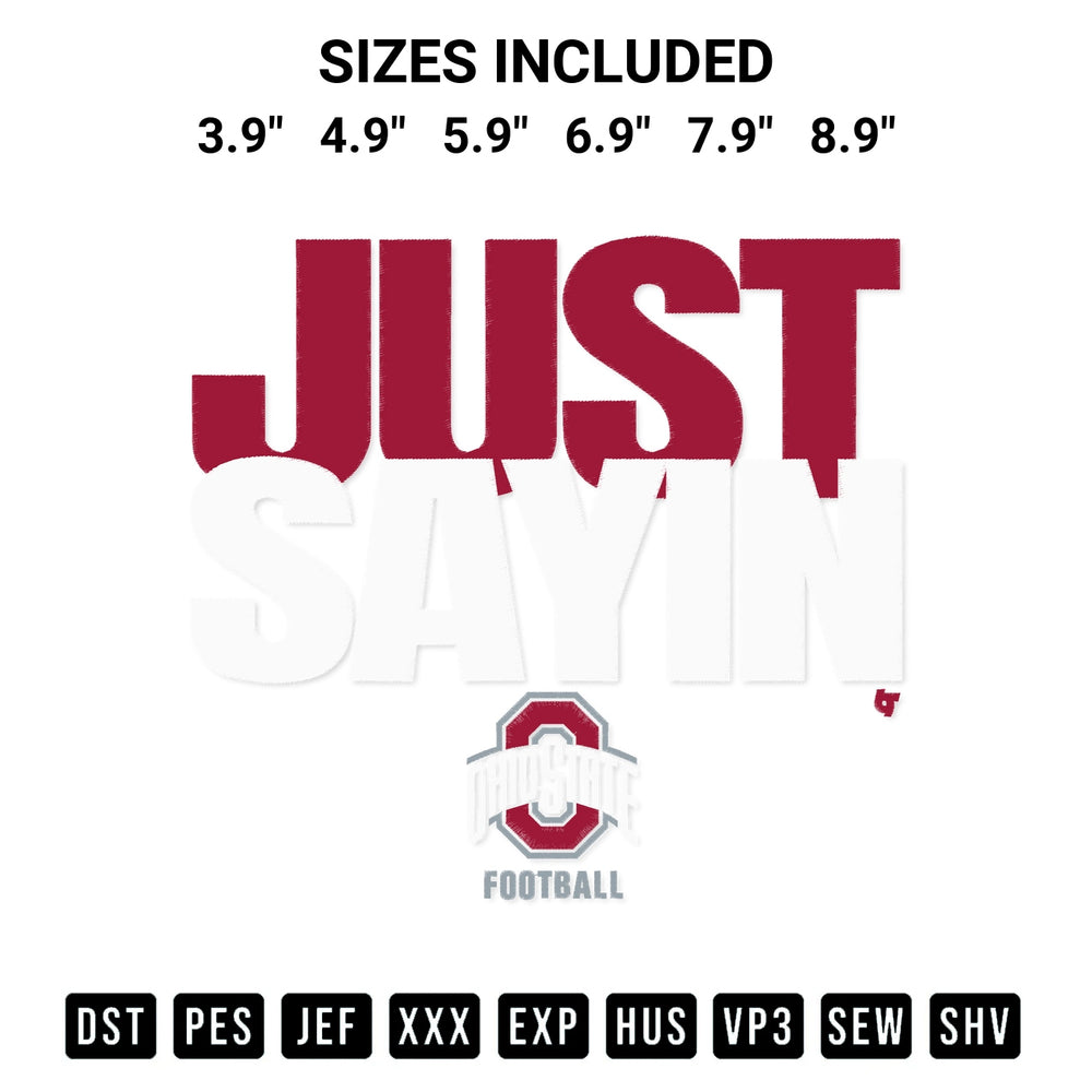 Looking for the perfect pattern? Download the Julian Sayin Ohio State Football Embroidery Design embroidery design today at Designspacks.com. Crisp, clean stitching guaranteed. Available sizes: 3.9", 4.9", 5.9", 6.9", 7.9", 8.9".