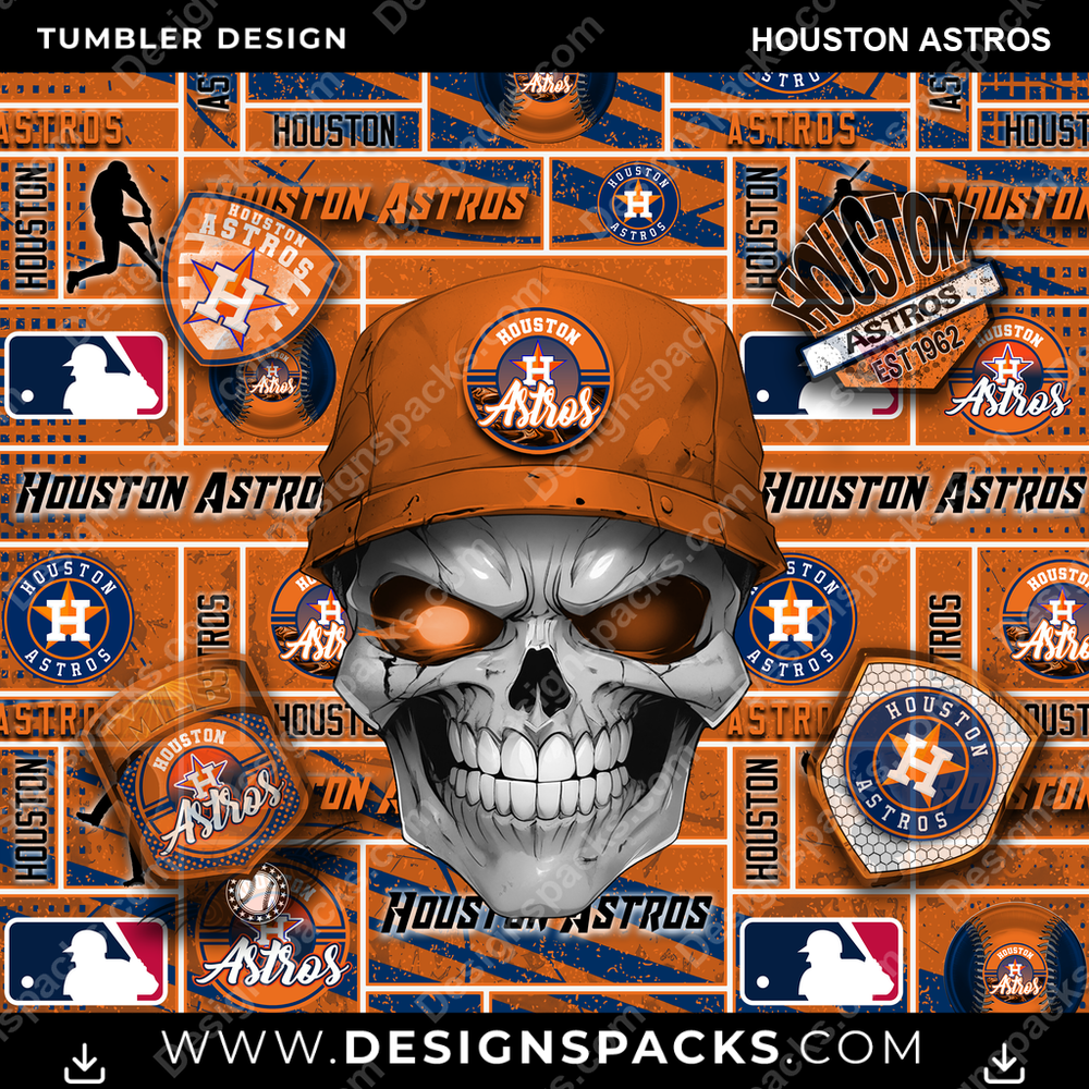 Baseball Skull Houston Astros Tumbler Digital Wrap Design
