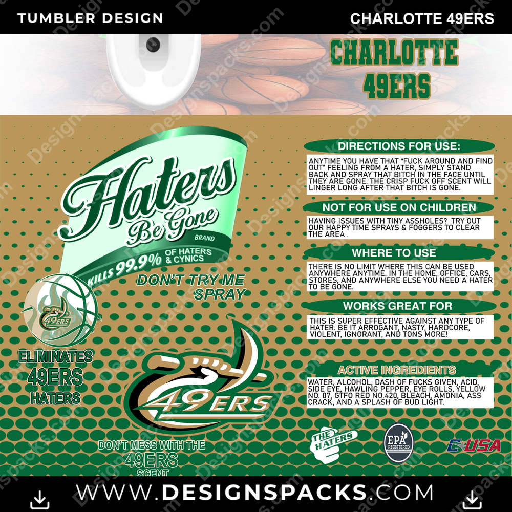 College Sport Hates Be Gone (MBB) Charlotte 49ers Tumbler Digital Wrap Design