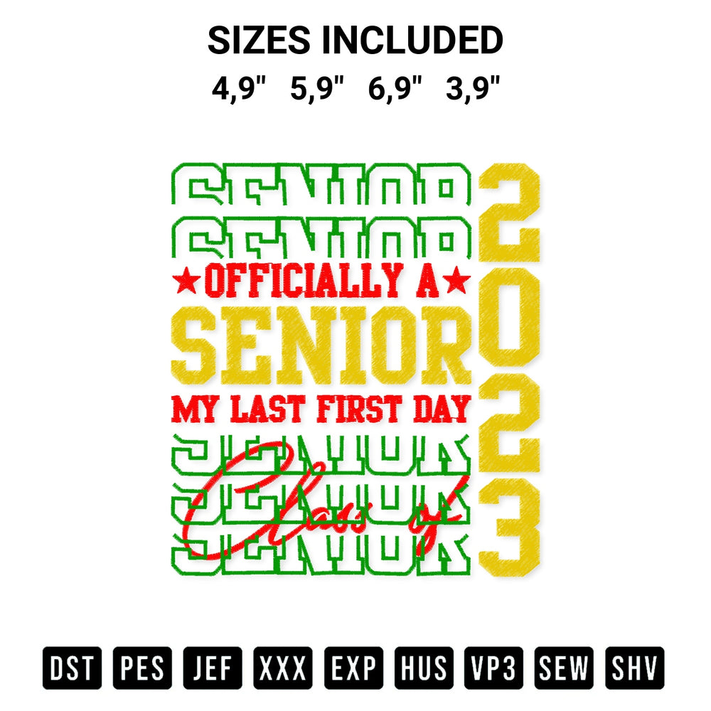Create amazing crafts with the Senior 2023 Logo Embroidery Design embroidery file. High-quality digital download from Designspacks.com, perfect for beginners and pros. Available sizes: 4,9", 5,9", 6,9", 3,9".
