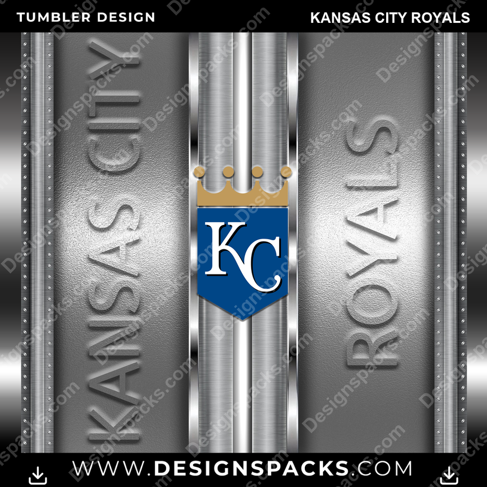 Baseball Metallic Kansas City Royals Tumbler Digital Wrap Design
