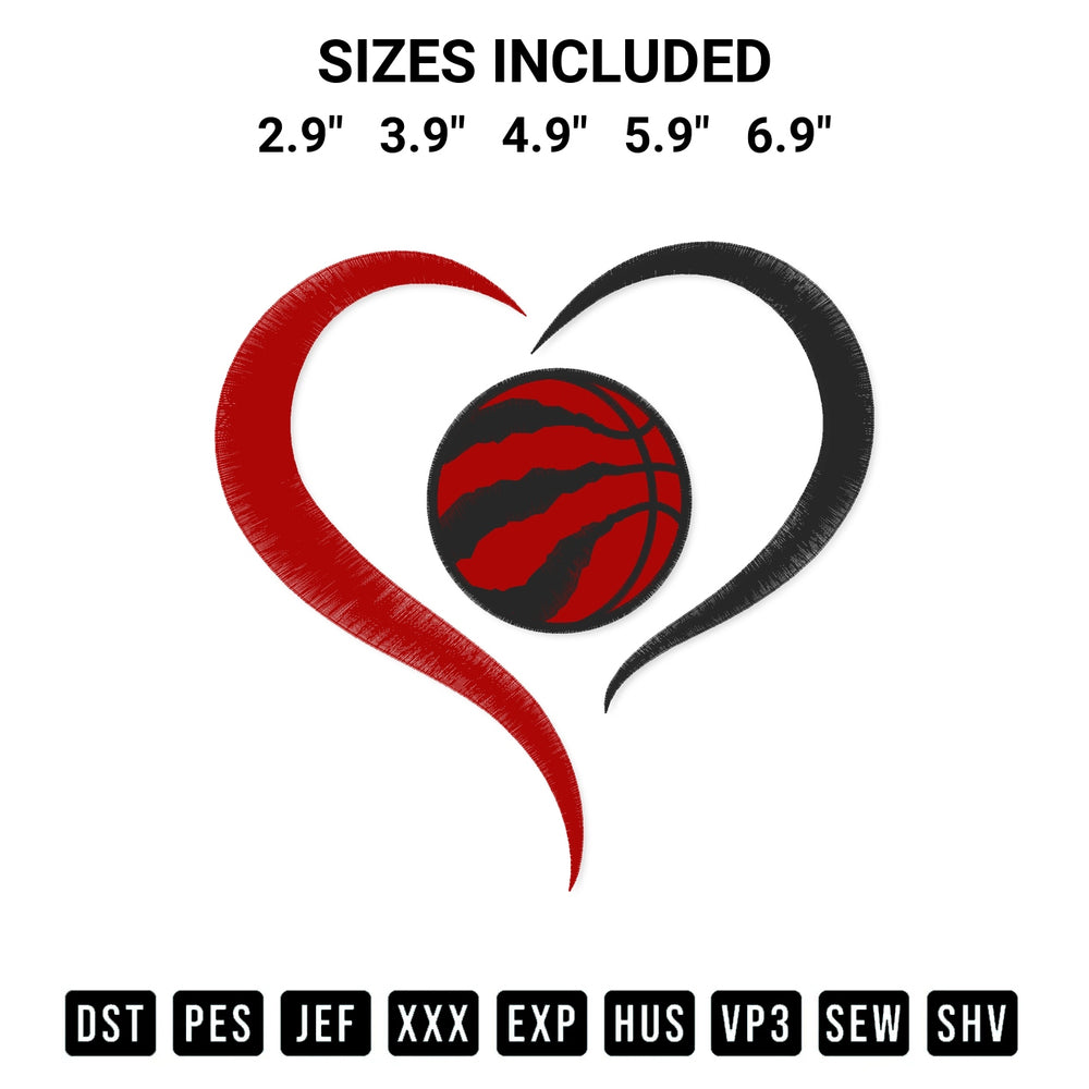 Add a unique touch to your apparel with the Toronto Raptors Heart Embroidery Design embroidery file. Premium instant download available now on Designspacks.com. Available sizes: 2.9", 3.9", 4.9", 5.9", 6.9".