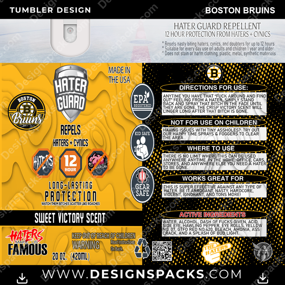 Ice Hockey Hater Guard Boston Bruins NHL Hockey Tumbler Digital Wrap Design Download