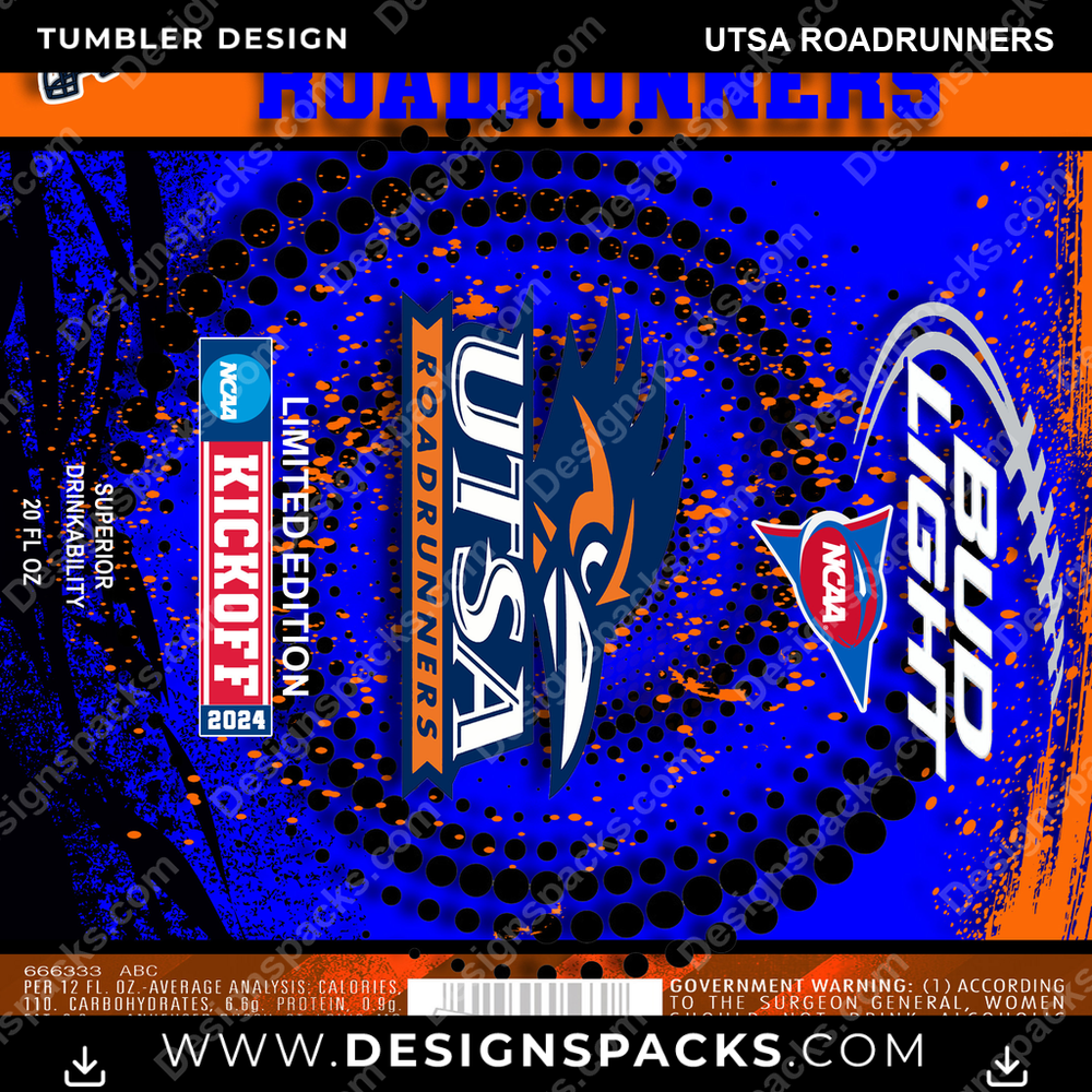College Sport Bud UTSA Roadrunners NCAA College Sport Tumbler Digital Wrap Design Download