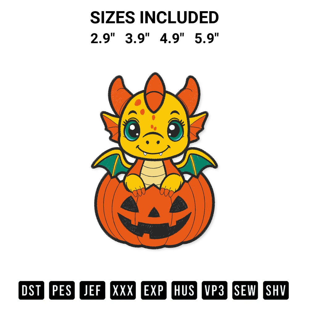Shop the Halloween Baby Dragon Embroidery Design machine embroidery pattern at Designspacks.com. Beautifully digitized for flawless stitching on any fabric. Available sizes: 2.9", 3.9", 4.9", 5.9".
